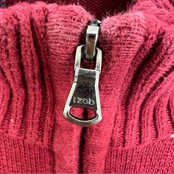 IZOD 100% cotton burgundy blue teal fair isle quarter zip sweater XL - Picture 7 of 12